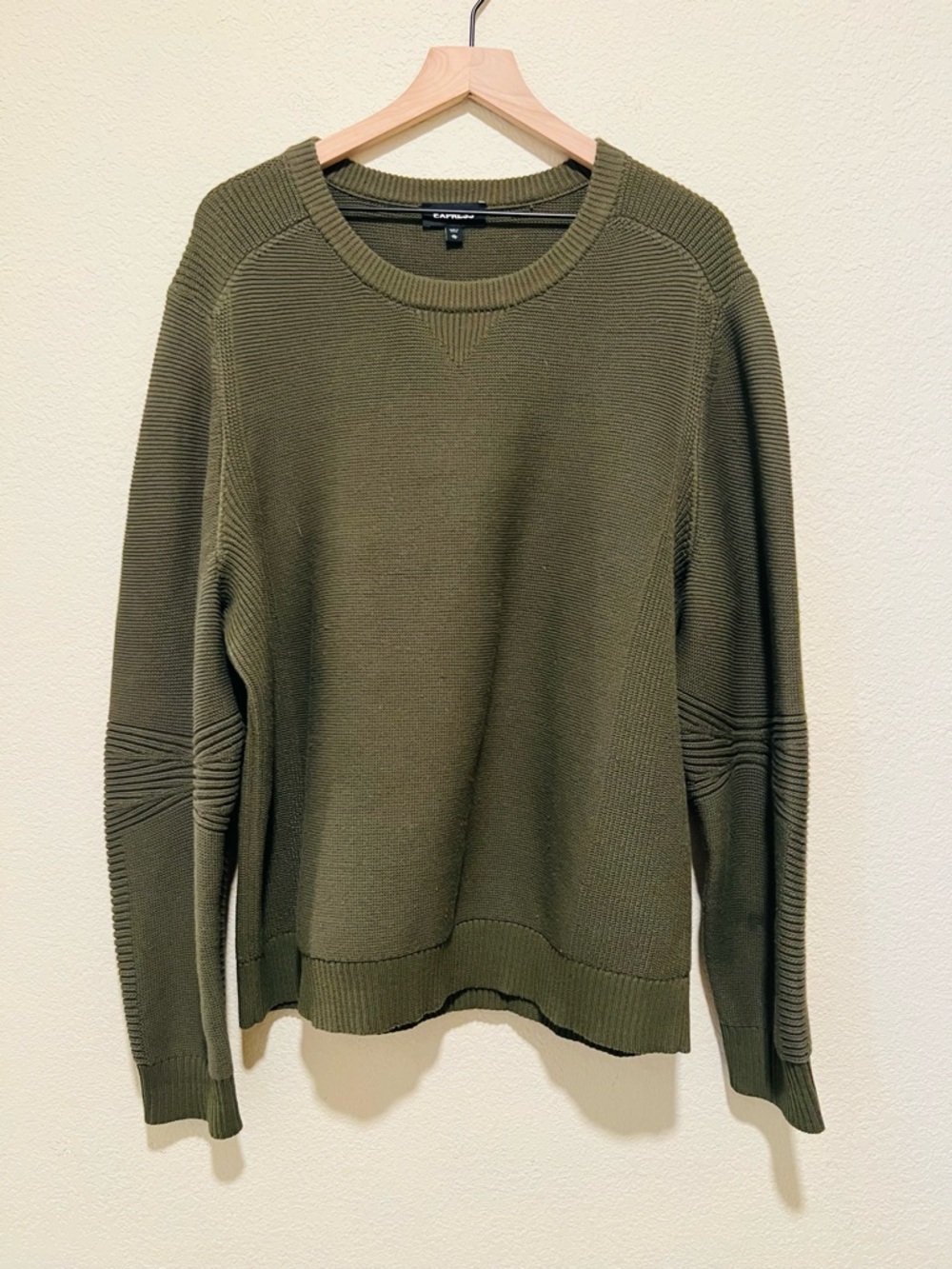 Express Olive Green Ribbed Crewneck Sweater